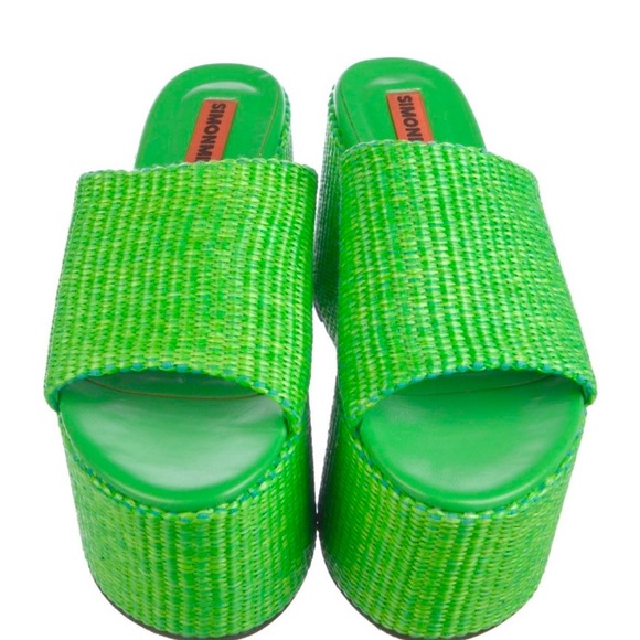 Simon Miller Shoes - Simon Miller Green Woven Platform Slides